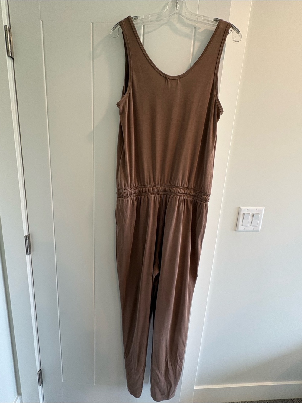 Hazel + Heart Espresso Brown Sleeveless Knit Jumpsuit Drawstring Waist L - Picture 4 of 4